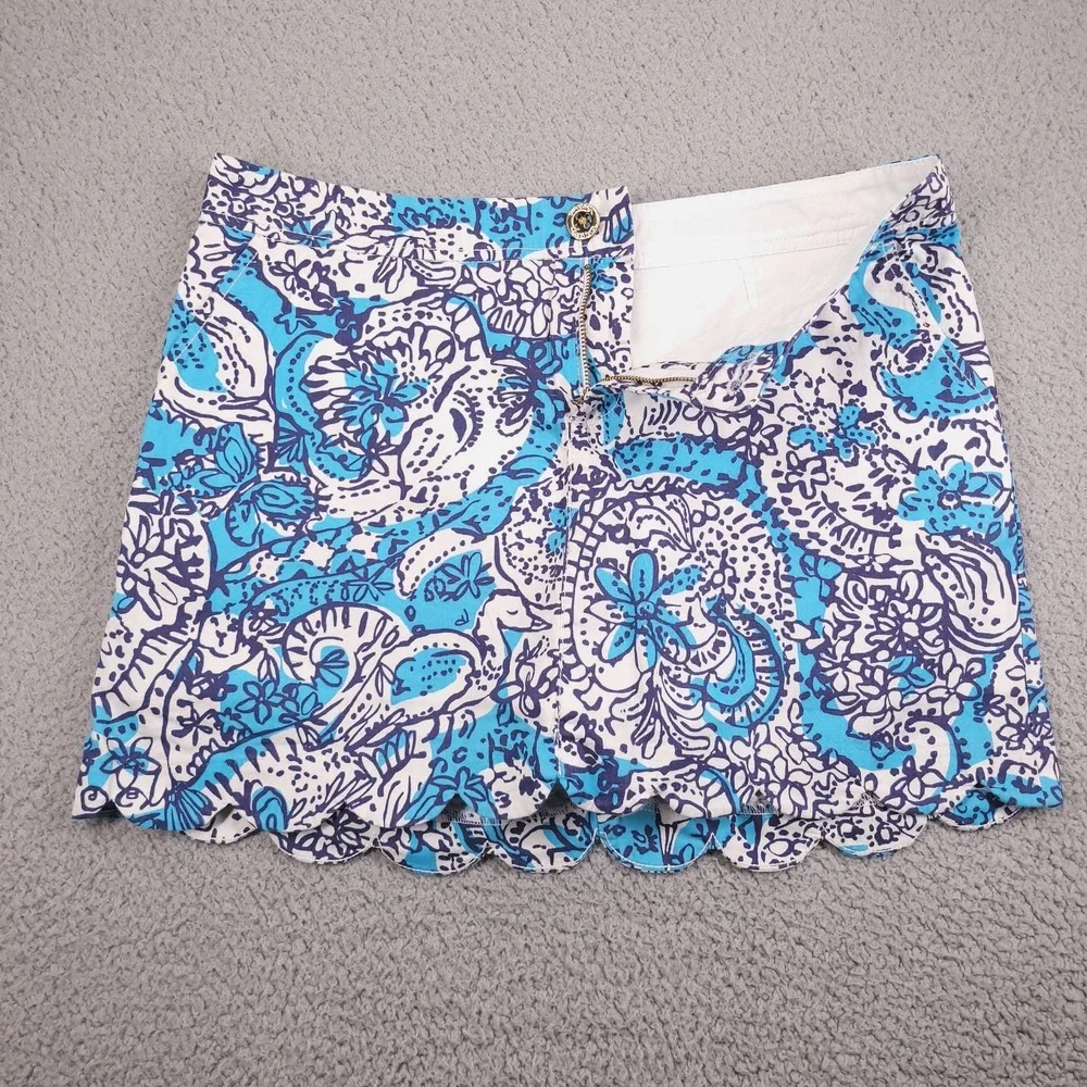LILLY PULITZER Skort Size 6 Colette Scallop Hem Cotton Blue Hippy Print
